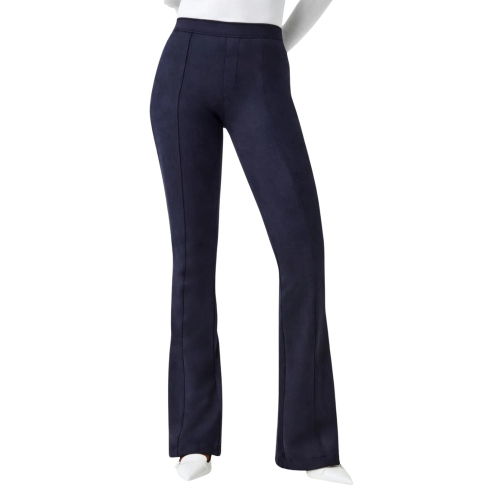 Spanx‎ Pants Large Blue Faux Suede Flare Classic High Rise Pull On Trousers NEW